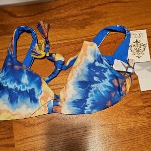 Blue and Orange Tie-Dye Reversible Bikini Top